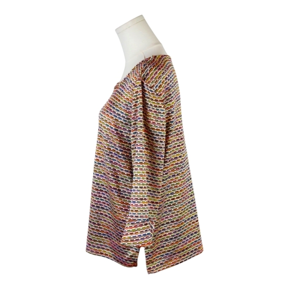 Alfred Dunner Petite Medium Multicolor Textured Top w/ Gold Chain Neck Detail - Picture 4 of 8